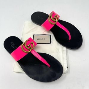 Gucci Women's Hot Pink Marmont Double G GG Thong Flip Flop Sandal 35.5 EU 5.5 US
